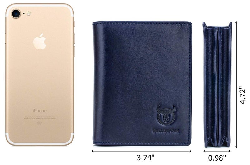 BULLCAPTAIN Genuine Leather Men Wallet RFID Blocking Bifold Wallets ID Window Credit Card Holder (Blue) - Image 3
