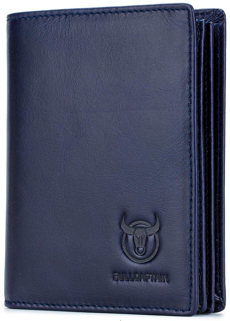 BULLCAPTAIN Genuine Leather Men Wallet RFID Blocking Bifold Wallets ID Window Credit Card Holder (Blue) - Image 1