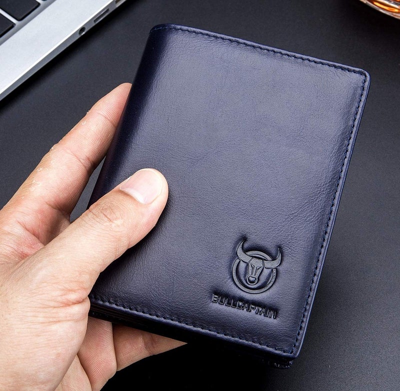 BULLCAPTAIN Genuine Leather Men Wallet RFID Blocking Bifold Wallets ID Window Credit Card Holder (Blue) - Image 5
