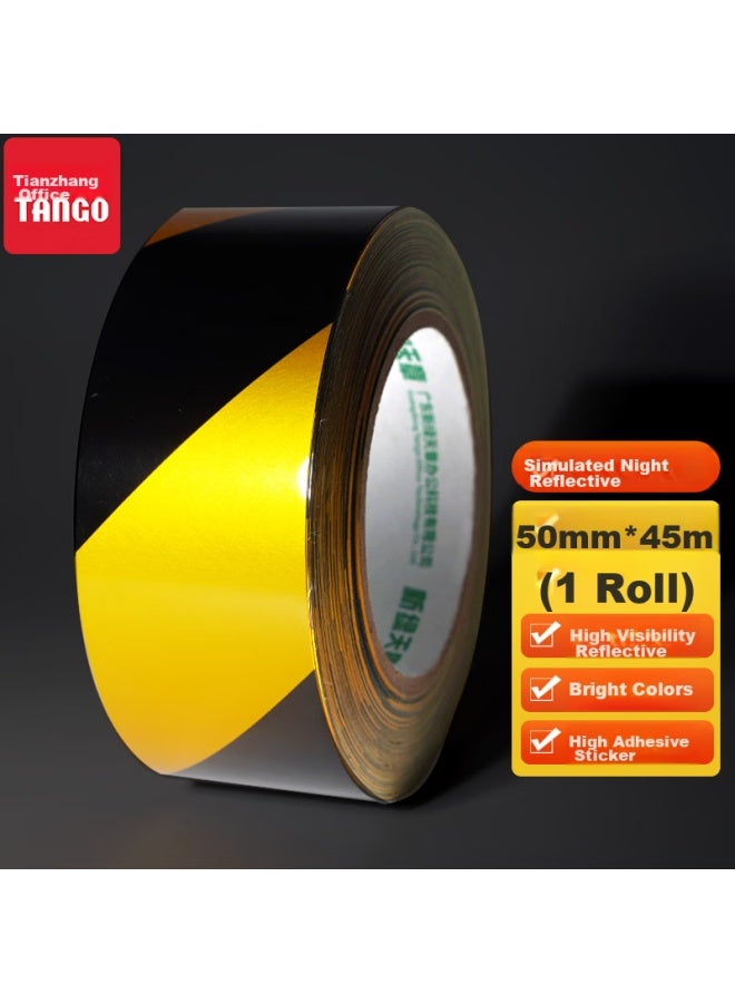 Tango Pet Reflective Warning Tape, Black And Yellow Diagonal Pattern, 50mm*45m*1 Roll, For Warehouse Operation Areas, Floor Marking Line, Floor Safety Positioning Tape, Identification Warning Sticker - Image 1