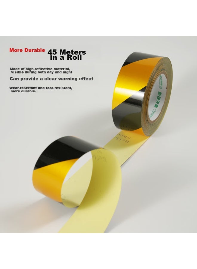 Tango Pet Reflective Warning Tape, Black And Yellow Diagonal Pattern, 50mm*45m*1 Roll, For Warehouse Operation Areas, Floor Marking Line, Floor Safety Positioning Tape, Identification Warning Sticker - Image 2