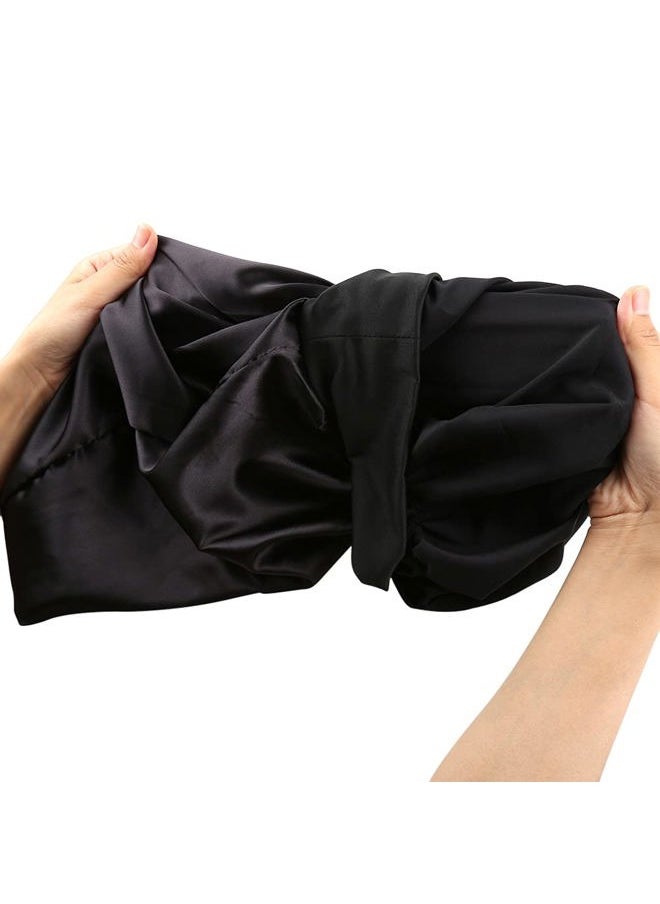 greatremy - 2PCS Silky Satin Hair Bonnet Long Bonnet for Women Dreadlocks,Braids,Locs,Curly,Long Hair Cap for Sleeping Black Breathable Sleep Cap - Image 1