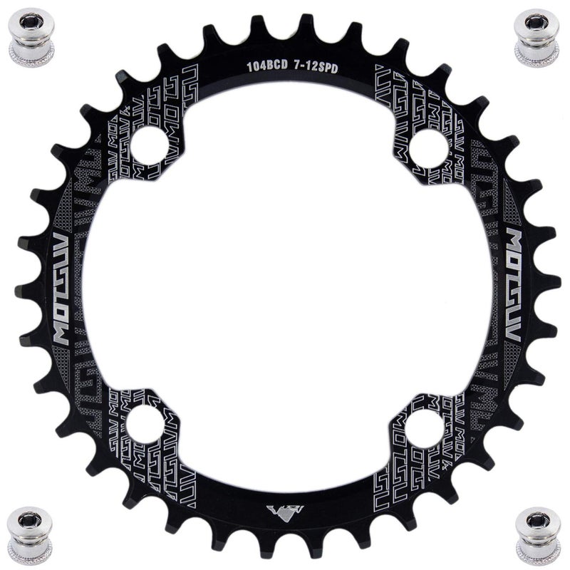 YBEKI 30T 32T 34T 36T 38T 40T 42T 44T 46T 48T 50T 52T Chainring 104BCD Round Oval Narrow Wide Single Bike Chainring for 8 9 10 11 Speed Mountain Bike Road Bike MTB BMX (Black Round, 36T) - Image 1
