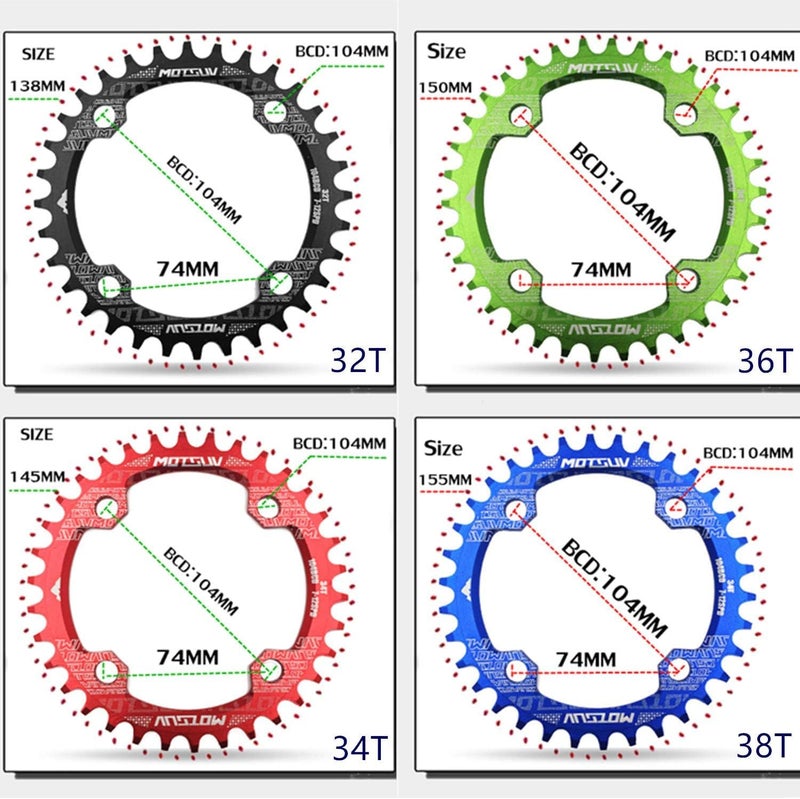 YBEKI 30T 32T 34T 36T 38T 40T 42T 44T 46T 48T 50T 52T Chainring 104BCD Round Oval Narrow Wide Single Bike Chainring for 8 9 10 11 Speed Mountain Bike Road Bike MTB BMX (Black Round, 36T) - Image 3
