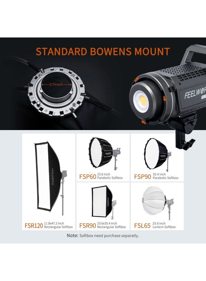 FEELWORLD FL125B 125W Video Studio Light with 2700K~6500K Bi-Color Continuous Lighting CRI96+ TLCI97+ 37600lux@1m for Film, Live Streaming, Videography, Photography, Wedding, Interview - Image 5