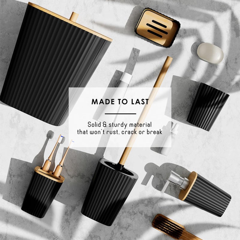 Clara Clark Bathroom Accessories Set - Bathroom Set, Bathroom Accessory Set, Shower Curtain Set, Toilet Brush, Trash Can & Soap Dispenser - Black - 20PC - Image 5