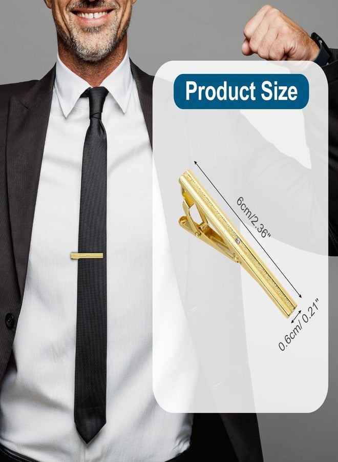 PATIKIL Tie Clip for Men, Rhinestones Necktie Bar Pinch Clips with Gift Box for Regular Ties Wedding Business Valentine's Day Father's Day Anniversary, Gold Tone(White) - Image 2
