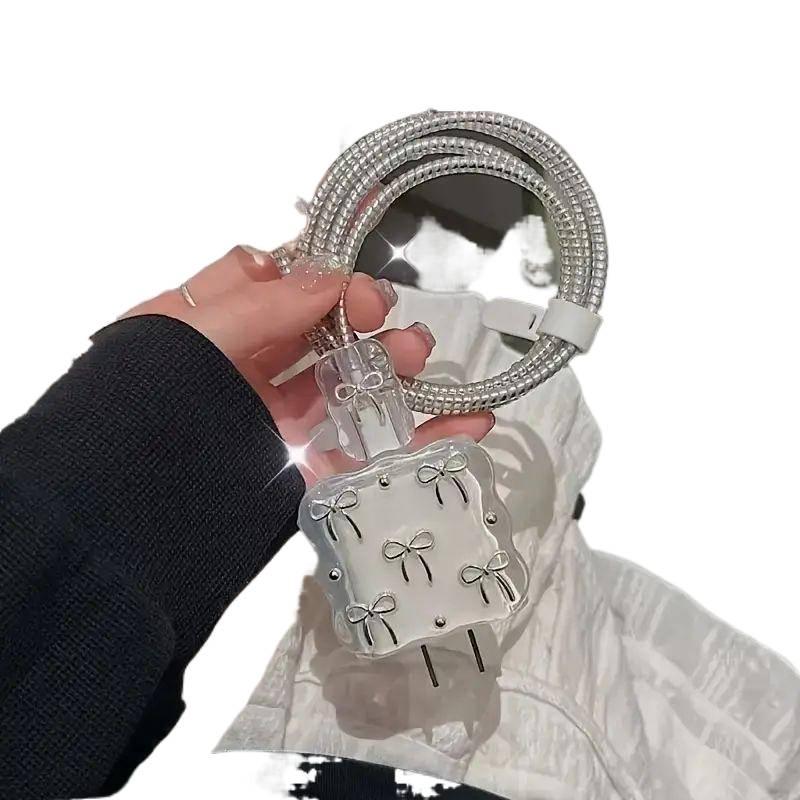 AD طقم حماية لرأس الشاحن وأطراف الكابل 20 واط مع تصميم لطيف باللون وردي وحماية من الانحناء للعناية اليومية بالكابل باللون الوردي - Image 2