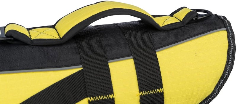 Trixie Life Vest for Dogs, Safety During Water Games& Training, Rescue Handle with 2 D-Rings, Nylon Straps with Snap Locks, Fully Adjustable with Reflective Stripes, (Medium, Black/Yellow),1 Count - Image 5