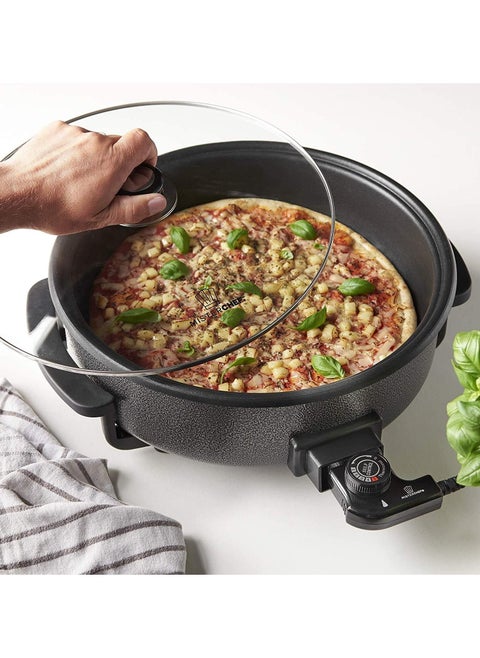 42 cm Electric Pizza maker Pan, Multi-Function Cooker - Electric Frying Pan Cooker with Tempered Glass- Energy Saver 1500W - Cool-Touch Handles