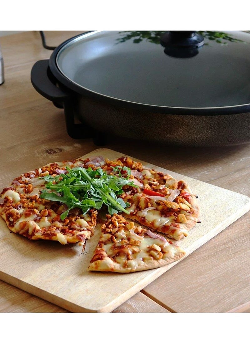 42 cm Electric Pizza maker Pan, Multi-Function Cooker - Electric Frying Pan Cooker with Tempered Glass- Energy Saver 1500W - Cool-Touch Handles