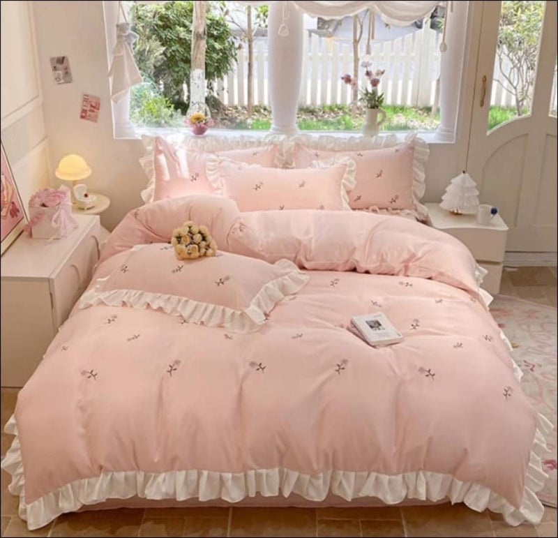 QUINTUS Embroidered Floral Bedspread Set 4 Pieces - White and Pink - Image 2