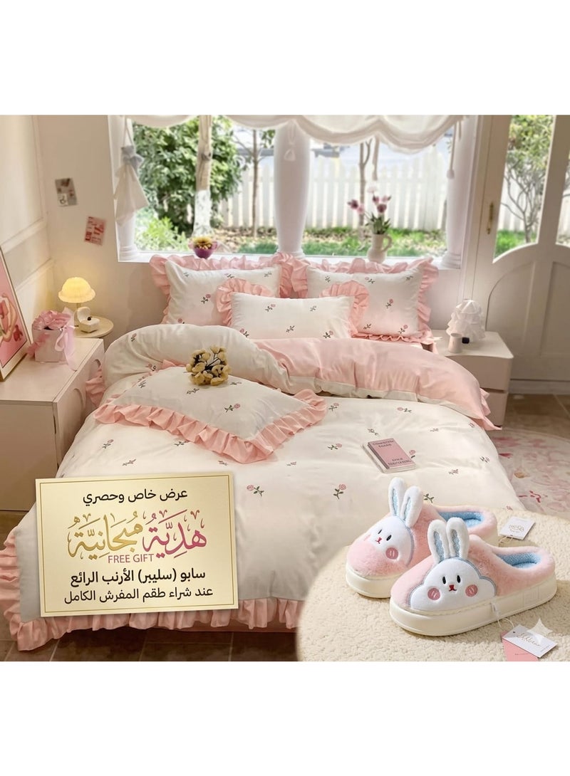QUINTUS Embroidered Floral Bedspread Set 4 Pieces - White and Pink - Image 4