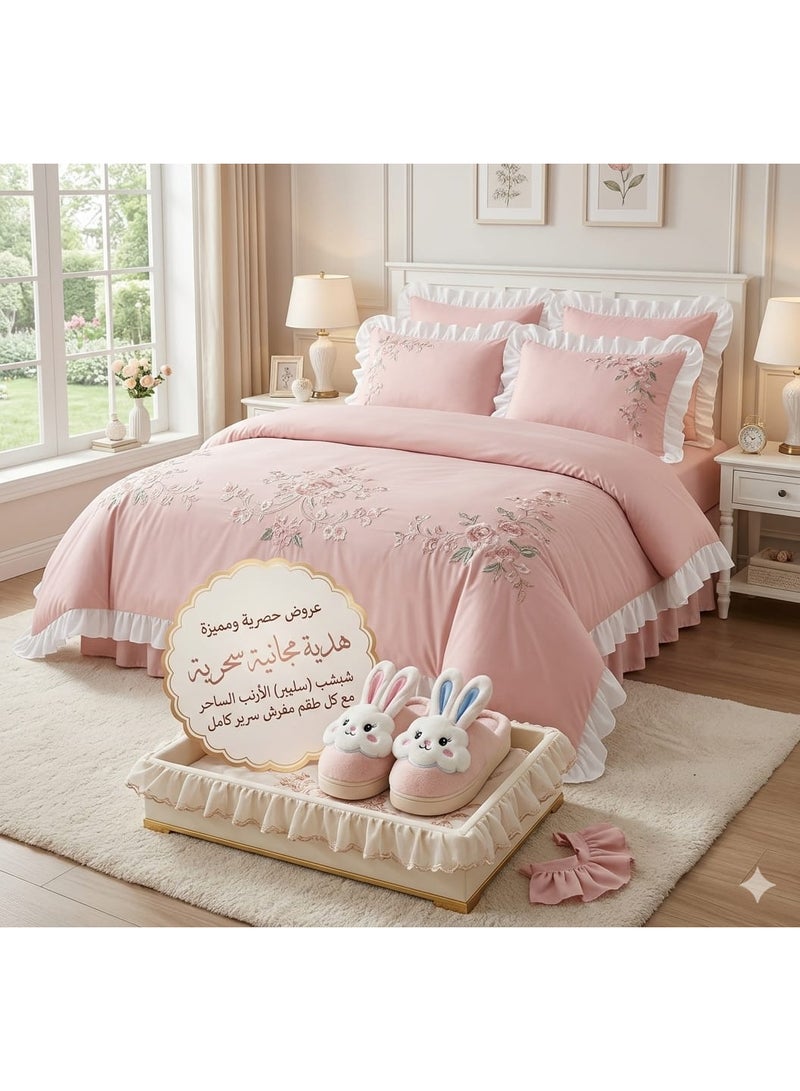 QUINTUS Embroidered Floral Bedspread Set 4 Pieces - White and Pink - Image 3