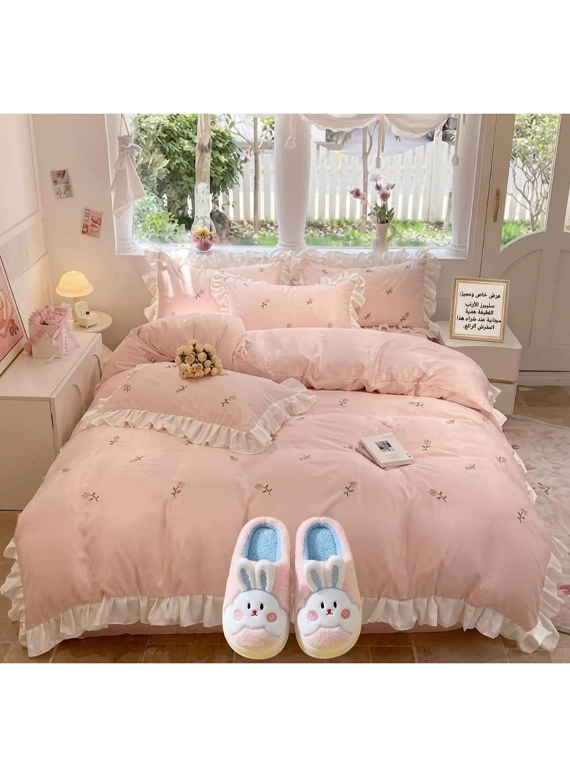 QUINTUS Embroidered Floral Bedspread Set 4 Pieces - White and Pink - Image 5
