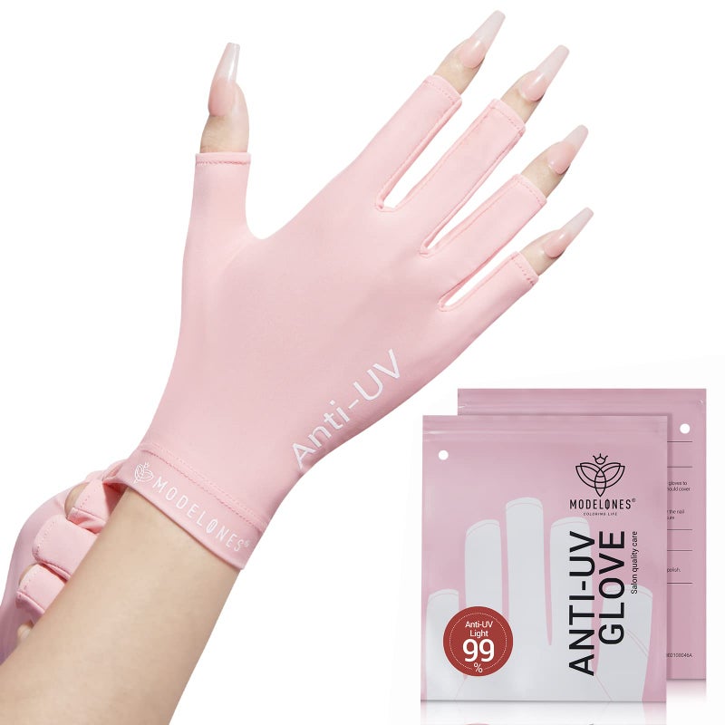modelones UV Gloves for Gel Manicures, Professional UPF99+ Anti UV Protection Gloves for Gel Nail Lamp (Pink) - Image 1