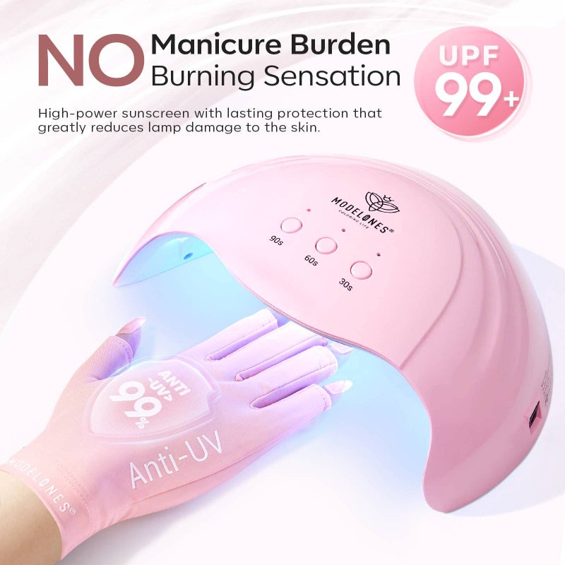 modelones UV Gloves for Gel Manicures, Professional UPF99+ Anti UV Protection Gloves for Gel Nail Lamp (Pink) - Image 4