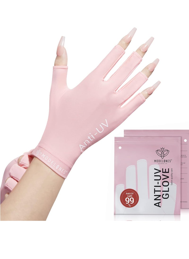 modelones modelones UV Gloves for Nail Lamp - Pink, Premium UPF99+ UV Protection Gloves for Gel Manicure, Nail Art Skin Care Fingerless Anti UV Glove Protect Hands from UV Harm  - Image 1
