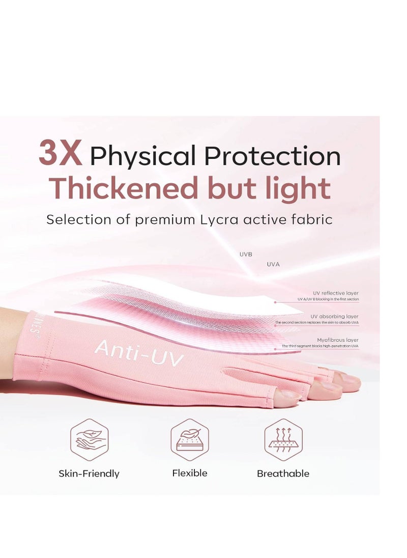 modelones modelones UV Gloves for Nail Lamp - Pink, Premium UPF99+ UV Protection Gloves for Gel Manicure, Nail Art Skin Care Fingerless Anti UV Glove Protect Hands from UV Harm  - Image 2