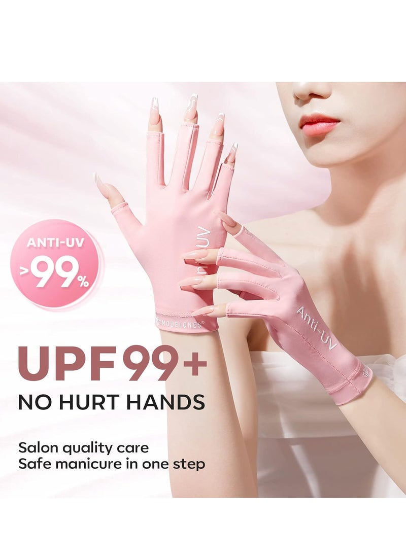 modelones modelones UV Gloves for Nail Lamp - Pink, Premium UPF99+ UV Protection Gloves for Gel Manicure, Nail Art Skin Care Fingerless Anti UV Glove Protect Hands from UV Harm  - Image 4