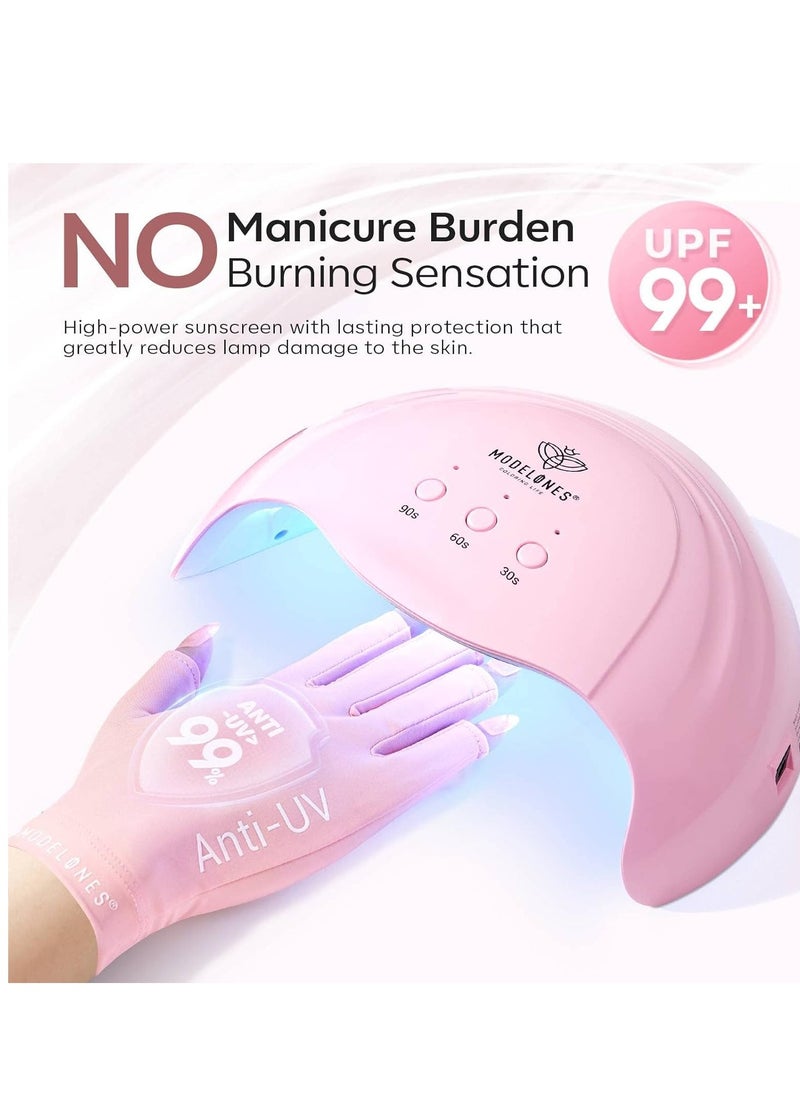 modelones modelones UV Gloves for Nail Lamp - Pink, Premium UPF99+ UV Protection Gloves for Gel Manicure, Nail Art Skin Care Fingerless Anti UV Glove Protect Hands from UV Harm  - Image 5