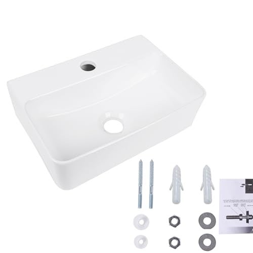 QISHKA Wall Hung Bathroom Vessel Sink, QISHKA 14.5" X 10" Rectangular Floating Ceramic Wash Hand Basin White Wall Mount Vanity Sink for Small Bathroom and Small Cloakroom - Image 2