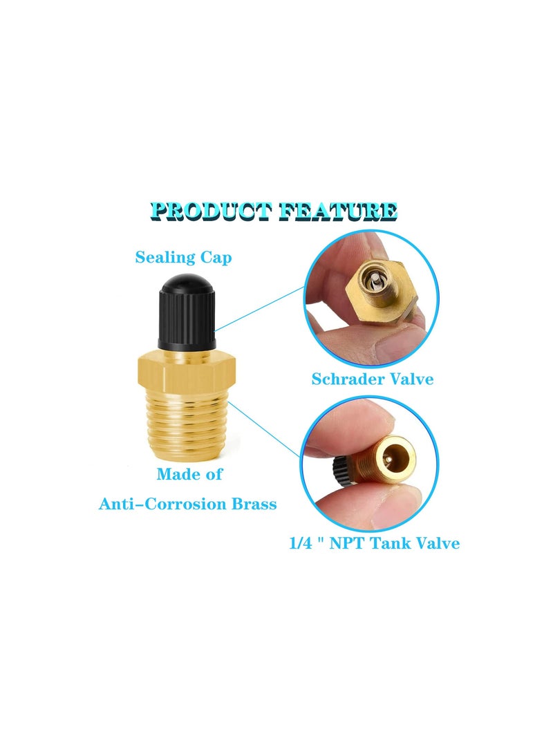 1/4 Inch NPT Tank Valves, Anti-Corrosion Brass Schrader Valve with 1/4 Male NPT Standard Thread Core and Cap, Car Air Valve, Air Compressor Tank Fill Valves Air Tool Fittings(4Pcs)  - Image 2