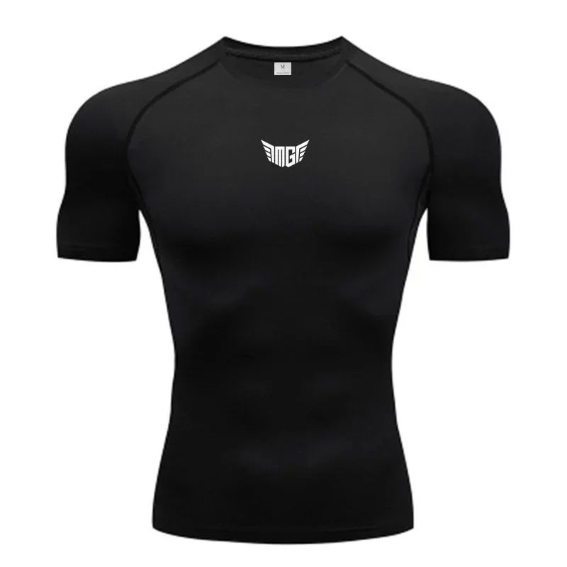 Men''s Quick-drying Tight Short-sleeved T-shirt Fitness Bodybuilding Running Sports Base Shirt High Elastic Breathable AliExpress - Image 3