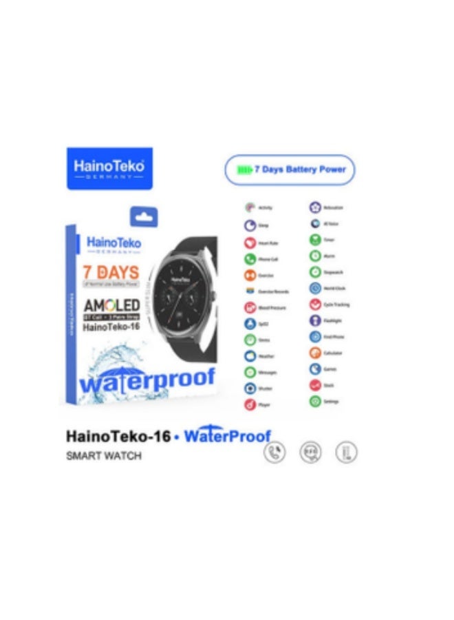 Haino Teko Haino-Teko16 Ultra-Slim Waterproof Smartwatch with Full AMOLED Display 3 Straps Wireless Charging and Up to 7 Days of Battery Life in Normal Use Black - Image 1