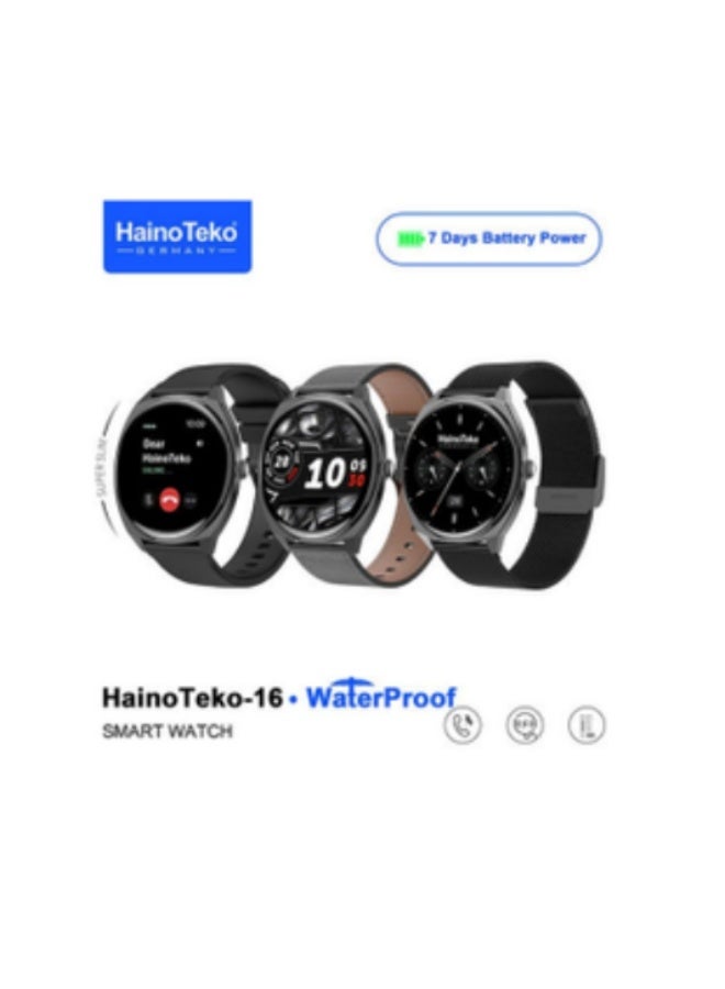 Haino Teko Haino-Teko16 Ultra-Slim Waterproof Smartwatch with Full AMOLED Display 3 Straps Wireless Charging and Up to 7 Days of Battery Life in Normal Use Black - Image 2