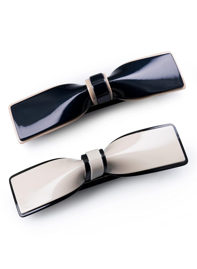 Goolsky Elegant Hair Clips Resin Hair Barrettes Sparkly Black & White Minimalist Style with Metal Snap Hairpins Glitter for Women (Bow B&W 2PCS) - Image 1