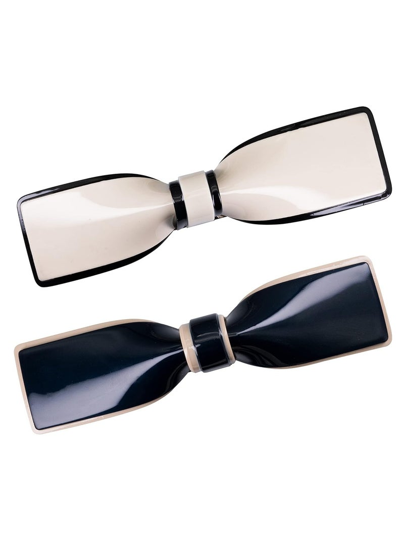 Goolsky Elegant Hair Clips Resin Hair Barrettes Sparkly Black & White Minimalist Style with Metal Snap Hairpins Glitter for Women (Bow B&W 2PCS) - Image 5