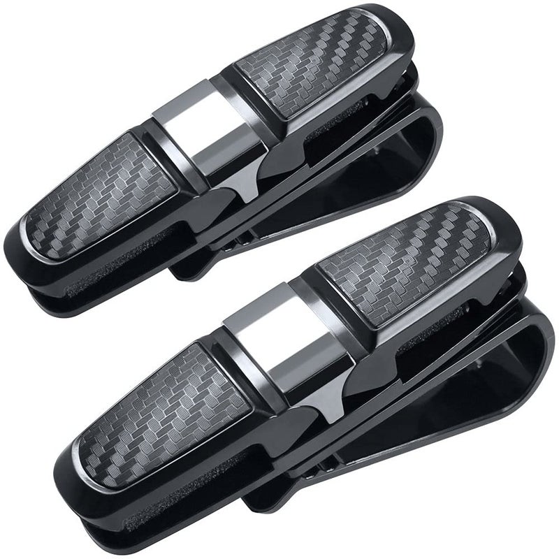FineGood 2 Pack Glasses Holders for Car Sun Visor Sunglasses Eyeglasses Mount with Ticket Card Clip  Black