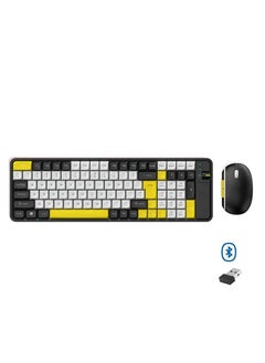 Wireless Keyboard and Mouse Set QW06 Bluetooth and 2.4ghz ,100 key used for computers, phones, desktop computers, macbooks , Double AA Battery Included , range of up to 10 meters -  yellow