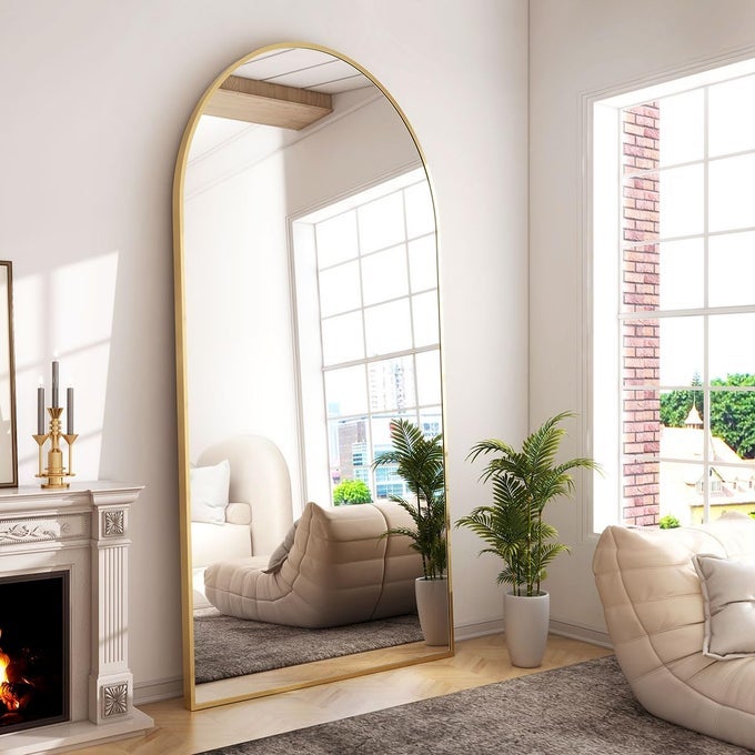 34X76 INCH WALL MOUNT ARCHED FULL LENGTH MIRRORALUMINUM ALLOY FRAME HIGH DEFINITIONFULL BODY MIRROR FOR BEDROOM OR LIVING ROOMGOLD