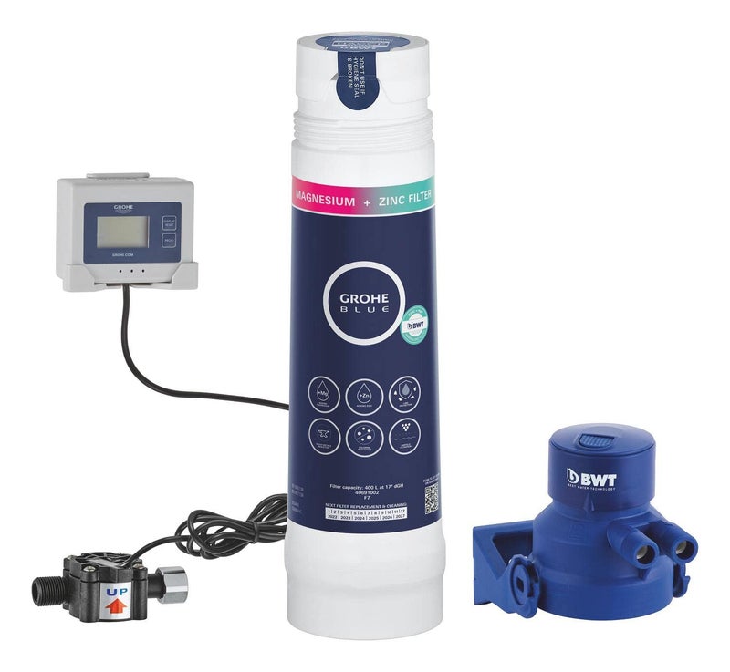 Grohe GROHE Blue Under Sink Water Filter - Magnesium and Zinc Filter Starter Set (Filter Head, Flow Meter for Filter Lifetime Measurement, Capacity 400 L), for Use Blue Pure Kitchen Taps, 40875000  - Image 1