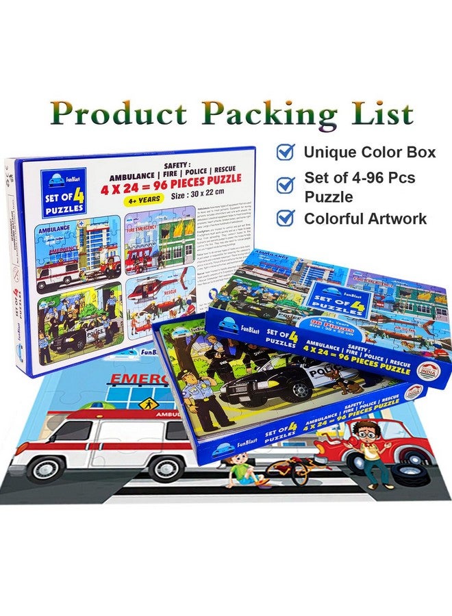 FunBlast Jigsaw Puzzles for Kids - Emergency Rescue Jigsaw Puzzles for Kids and Police Team Jigsaw Puzzle Toys, Floor Puzzle for Children, Set of 4 Puzzles - 96 Pcs Puzzle (Multicolour) - Image 5