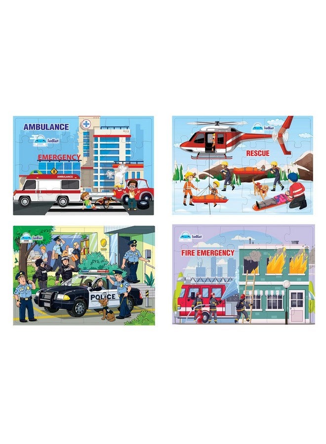 FunBlast Jigsaw Puzzles for Kids - Emergency Rescue Jigsaw Puzzles for Kids and Police Team Jigsaw Puzzle Toys, Floor Puzzle for Children, Set of 4 Puzzles - 96 Pcs Puzzle (Multicolour) - Image 1
