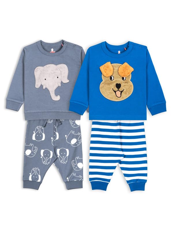 ARIEL Unisex Baby Full Sleeves Cotton Sweatshirt & Joggers Set (Pack of 2) (AR-BS-P2-elephanthead_royaldog3D-3-4) - Image 1