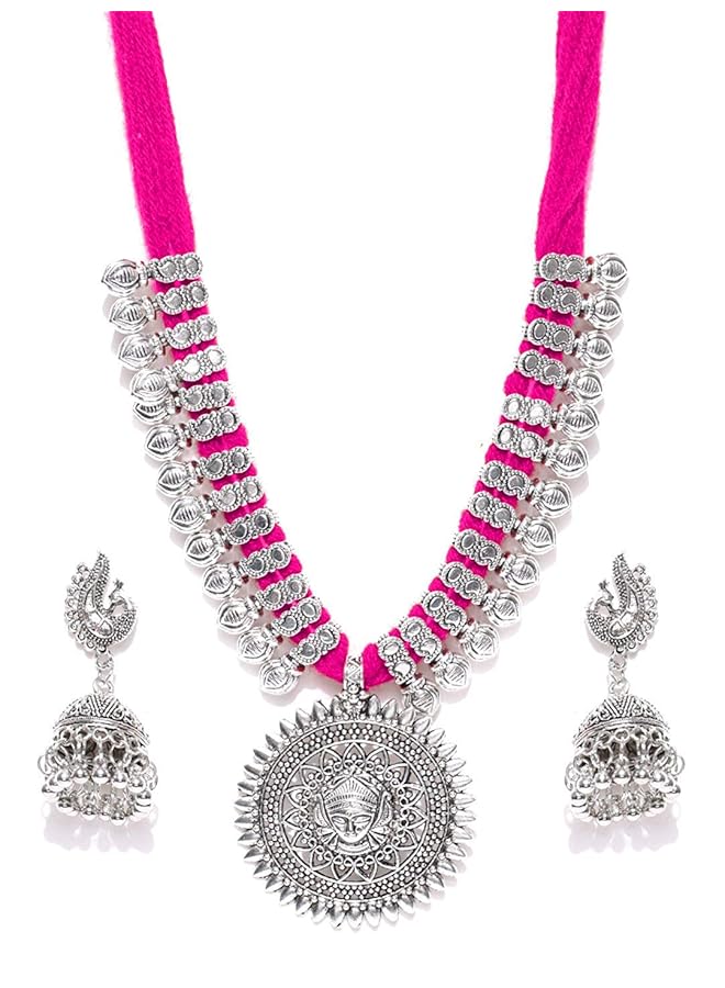YouBella Stylish Latest Traditional Jewelery Silver Plated Jewelery Set For Women Pink Ybnk_5499 - Image 1