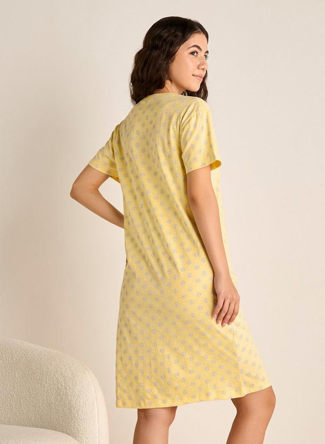 سبلاش فيڤ قميص نوم بطبعة زهور بأكمام قصيرة - Image 3