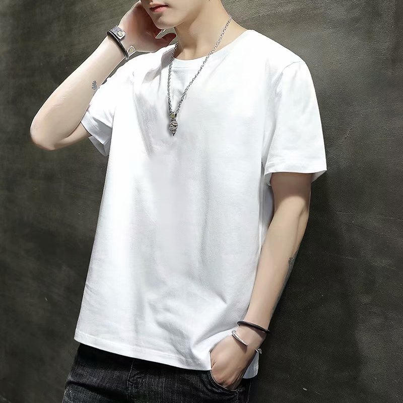 Mens Short-sleeved T-shirt Trendy 2023 Summer Base Shirt Half-sleeved Mens Clothes Summer Wear All-match Slim-fit Trendy Brand T-shirt pure white 