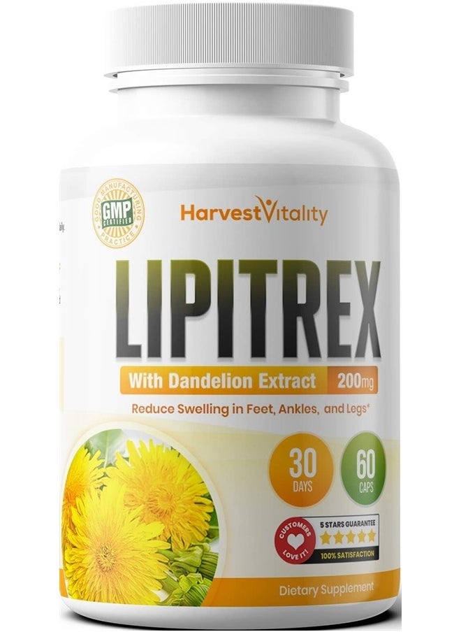 Harvest Vitality - Swollen Feet and Ankles? Lipitrex Helps Reduce Swelling in Legs and Feet from Water Retention, Edema, & Slows Your Ankles from Swelling - Best for an Ankle That is Swollen, Swollen Foot, Edema in Leg - Image 1