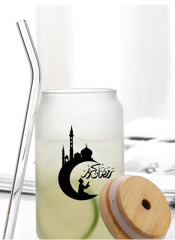 PRINTSHOP4ME Ramadan Kareem and Eid Mubarak Gift - Glass Bottle with Straw & Bamboo Lid 455 ml - Ramadan gift for all Islamic  - Image 4