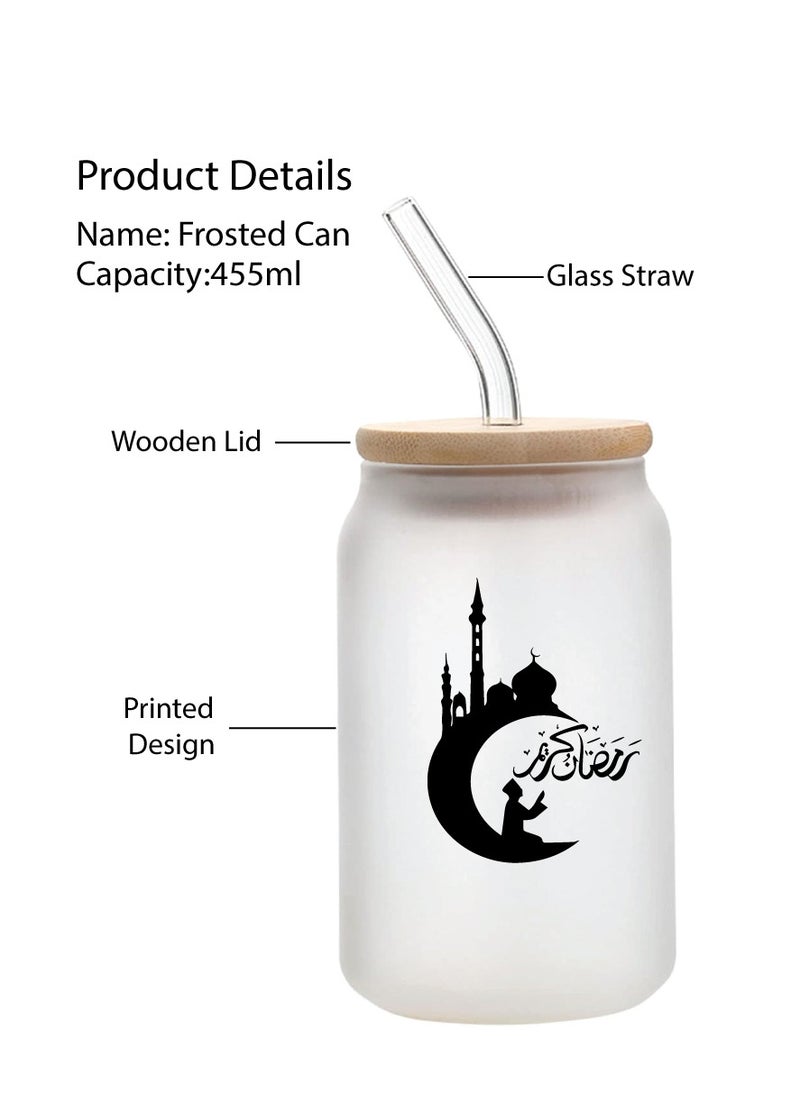 PRINTSHOP4ME - Ramadan Kareem and Eid Mubarak Gift - Glass Bottle with Straw & Bamboo Lid 455 ml - Ramadan gift for all Islamic - Image 1