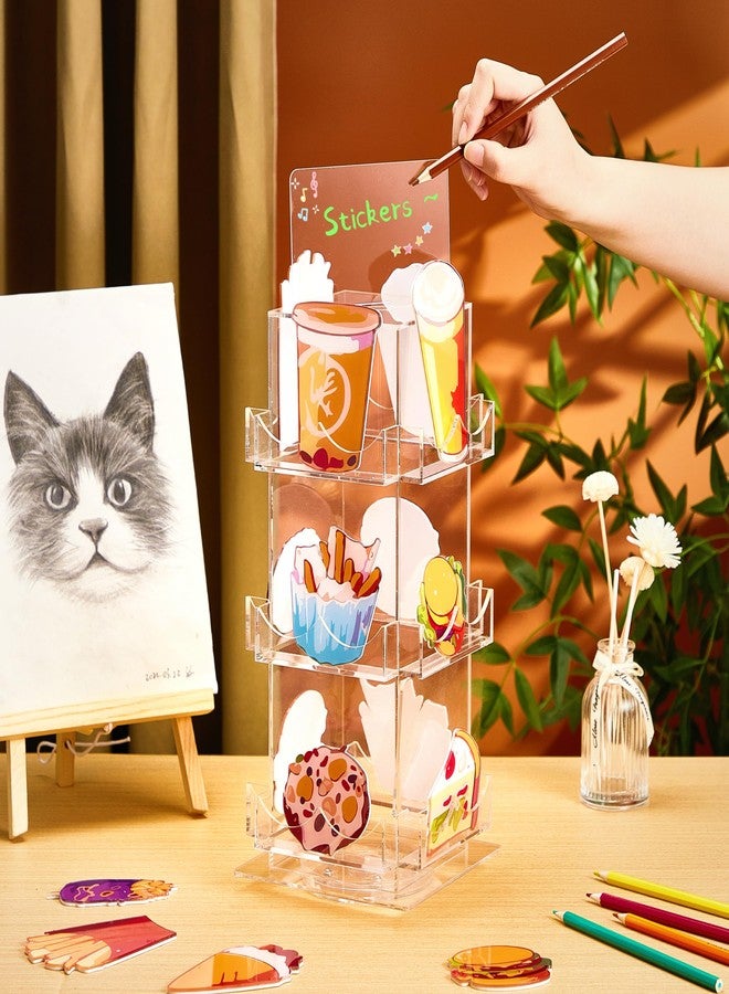 Marsui 3 Tier Rotating Sticker Display Stand, 4 Sided Sticker Holder, 360° Rotating No Assembly Required Clear Acrylic Sticker Holder for Vendors, Retail, Showcase, Tradeshow, 12.6" x 5.9" - Image 4