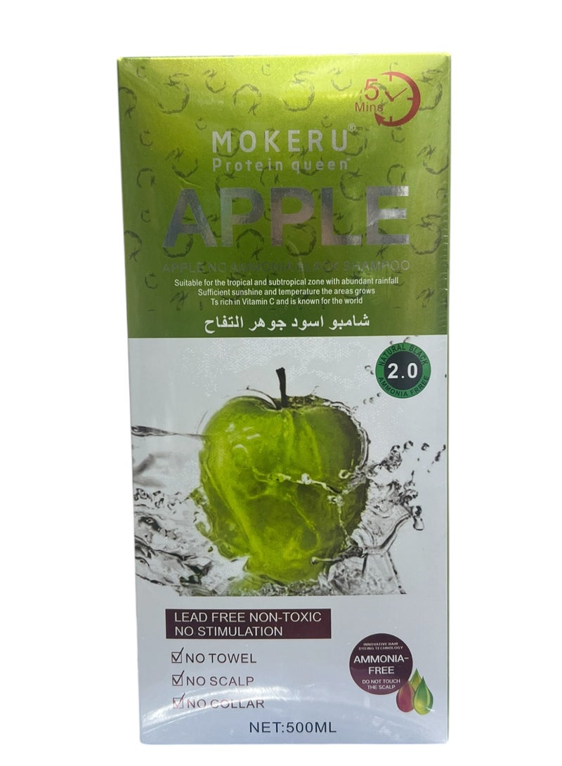 Mokeru Professional Mokeru Apple Herbal Extract Hair Color Dye Shampoo Natural Black 500ml - Image 1