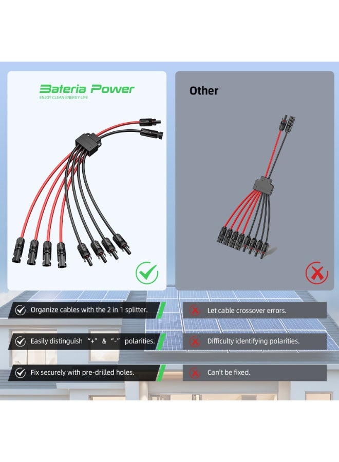 بطارية الطاقة BateriaPower: زوج من موصلات الطاقة الشمسية (مُجمِّع من النوع Y) - موصلات كابلات مقاومة للماء (ذكر وأنثى) لربط أربعة ألواح شمسية - طراز MC4Y-BN - Image 2
