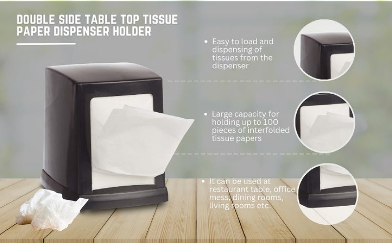 MDN Mist Double-Sided Tabletop Tissue Paper Dispenser Holder Black with 2 Refills | Sleek Durable Tissue Box for Home Office and Kitchen - Image 5