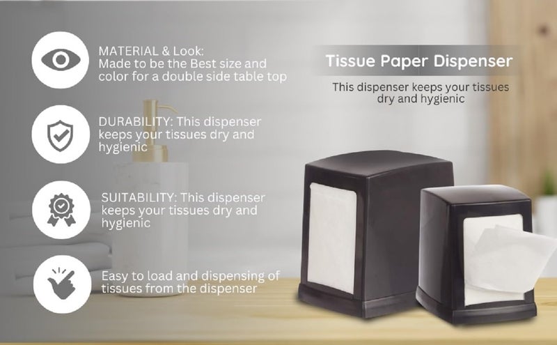 MDN Mist Double-Sided Tabletop Tissue Paper Dispenser Holder Black with 2 Refills | Sleek Durable Tissue Box for Home Office and Kitchen - Image 2